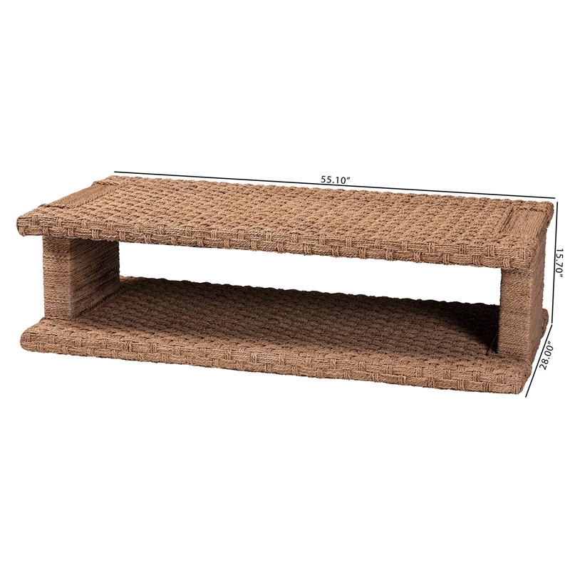bali & pari Rhinos Handwoven Seagrass Coffee Table with Open Shelf
