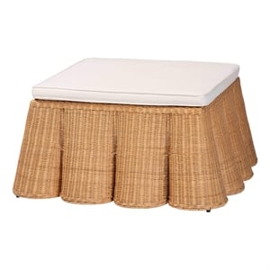 bali & pari Palm Scallop Natural Rattan Ottoman with Cushion