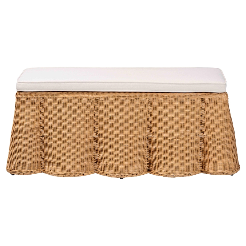 bali & pari Palm Scallop Natural Rattan Ottoman with Cushion