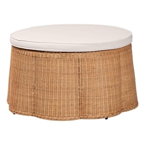 bali & pari Palm Scallop Natural Rattan Ottoman with Cushion