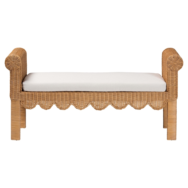 bali & pari Reiko Handwoven Natural Rattan Bench with Scalloped Detailing