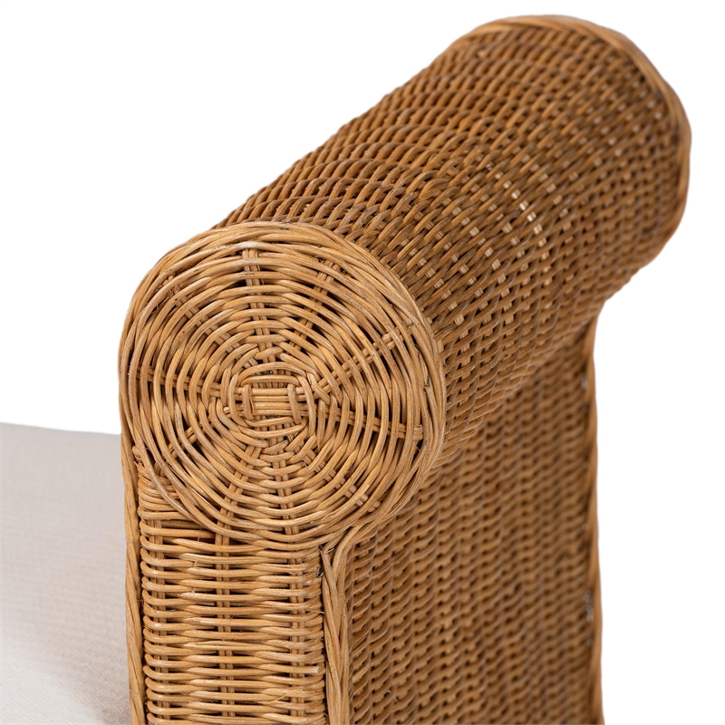 bali & pari Reiko Handwoven Natural Rattan Bench with Scalloped Detailing