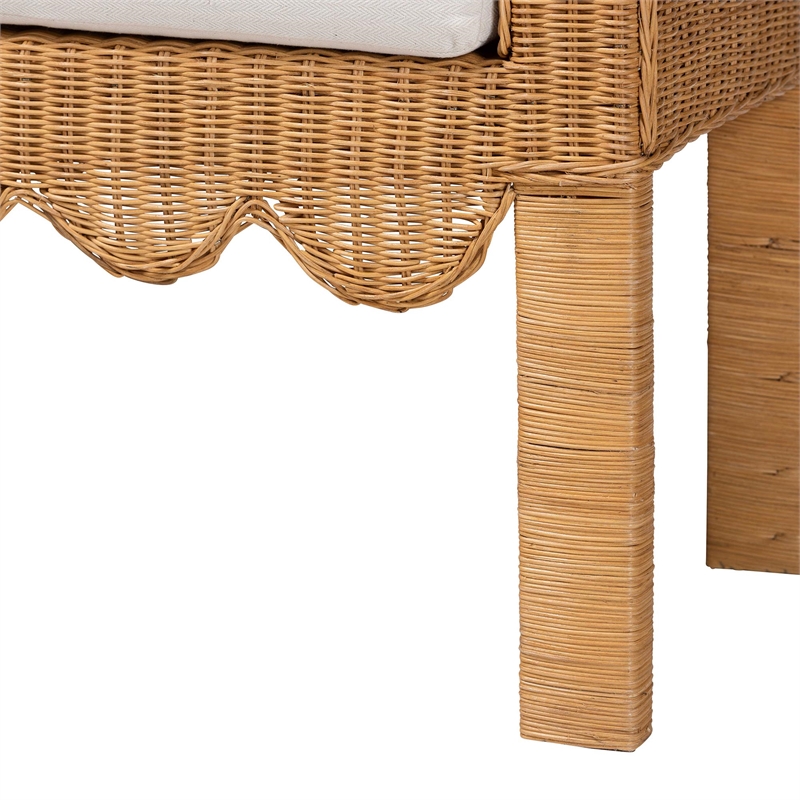 bali & pari Reiko Handwoven Natural Rattan Bench with Scalloped Detailing