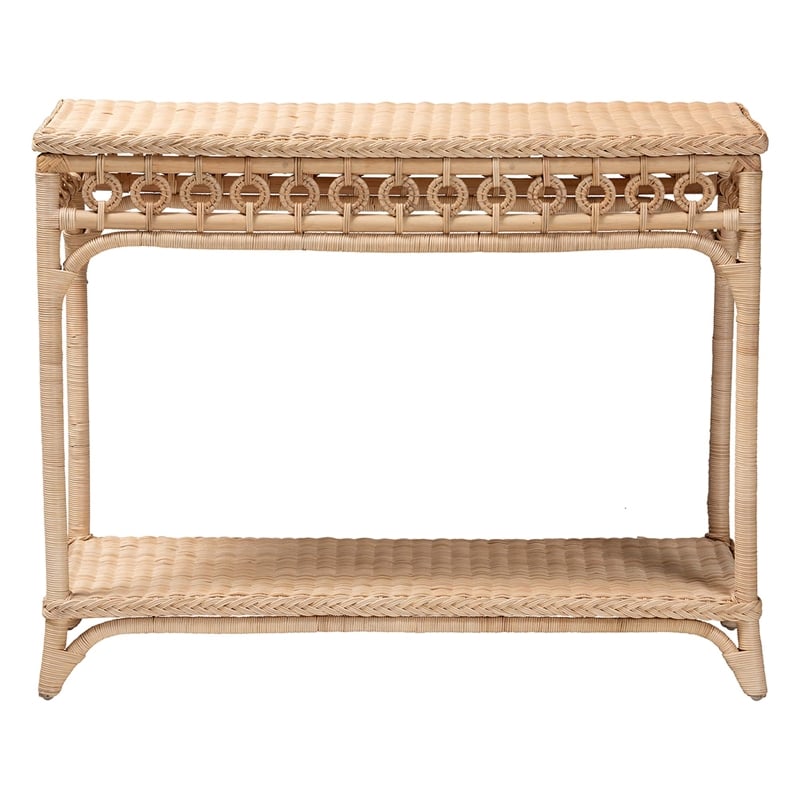 bali & pari Oxford Braided Natural Rattan Console Table with Open Shelf