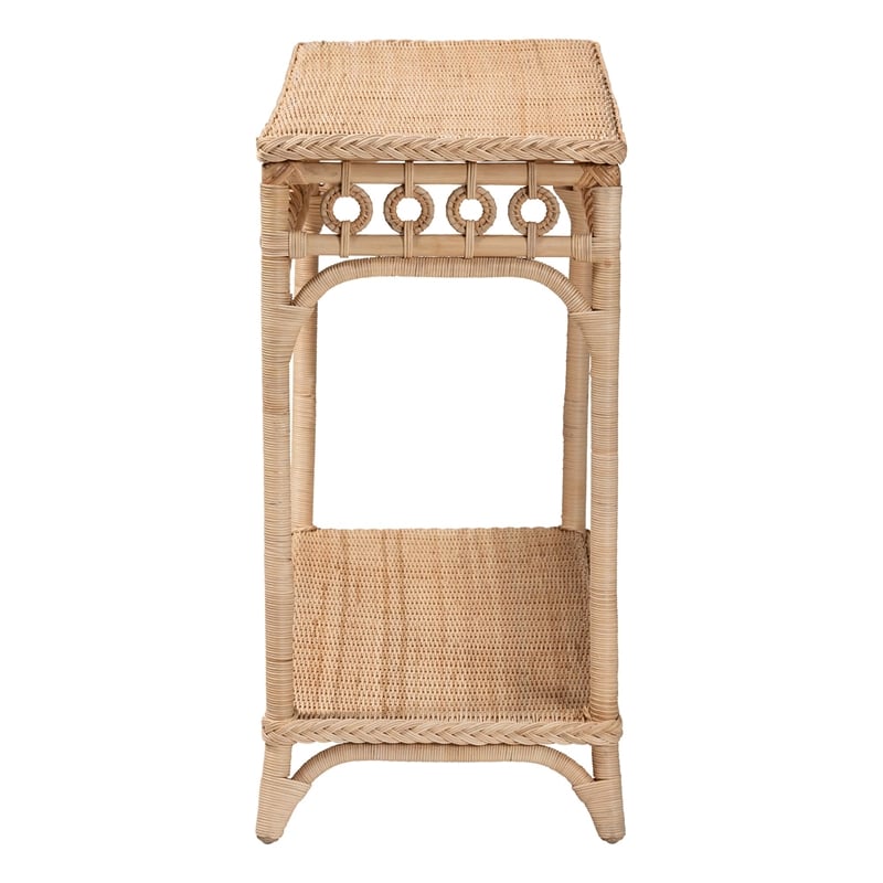 bali & pari Oxford Braided Natural Rattan Console Table with Open Shelf