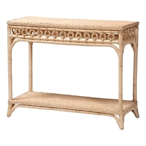 bali & pari Oxford Braided Natural Rattan Console Table with Open Shelf