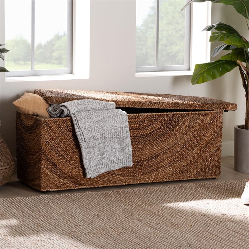 bali & pari Verino Handwoven Seagrass Storage Bench with Removable Lid