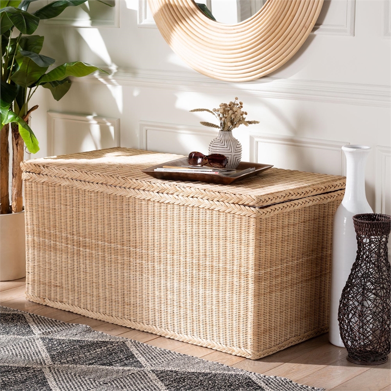 bali & pari Caden Braided Natural Rattan Chest with Lift-top Lid