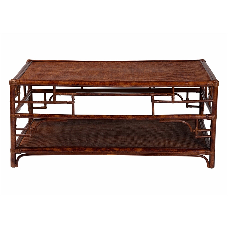 bali & pari Sebalio Tortoise Natural Rattan Coffee Table with Open Shelf