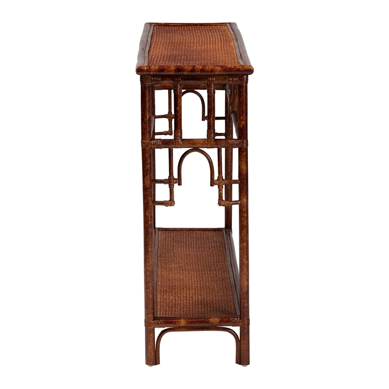 bali & pari Sebalio Tortoise Natural Rattan Console Table with Open Shelf