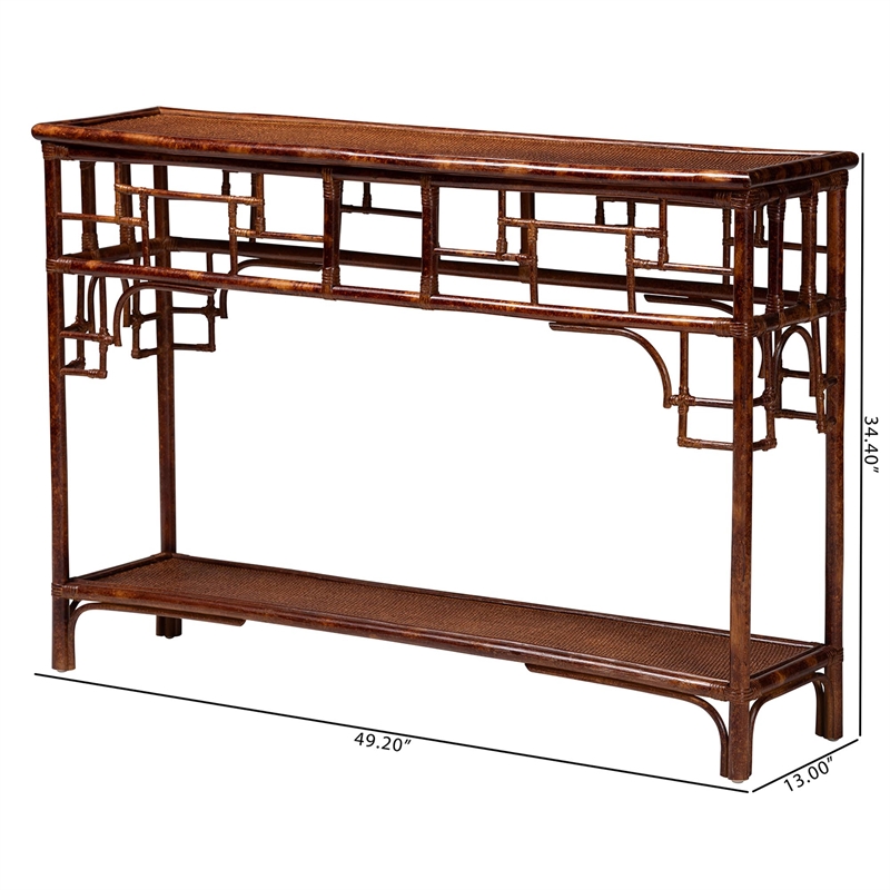 bali & pari Sebalio Tortoise Natural Rattan Console Table with Open Shelf
