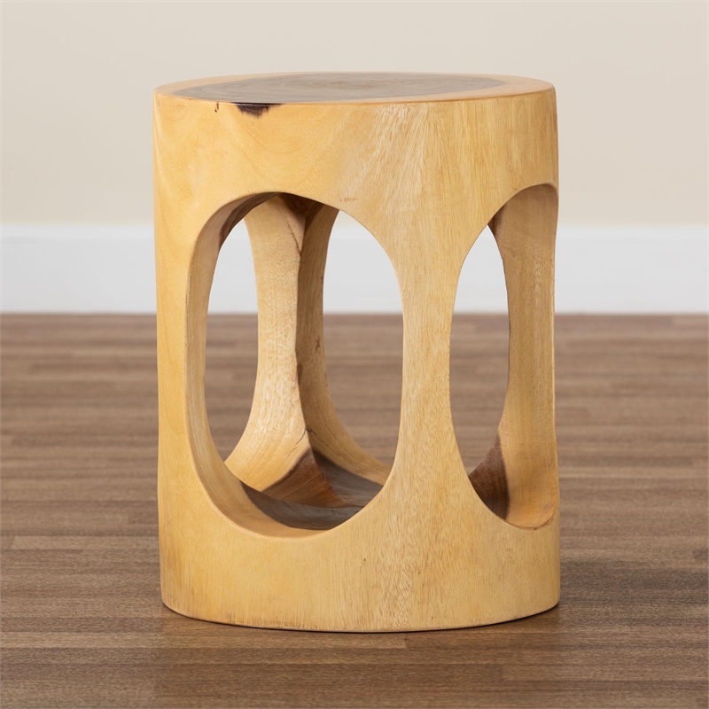 bali & pari Kaseko Hand-carved Suar Wood Side Table Sculptural Accent Table