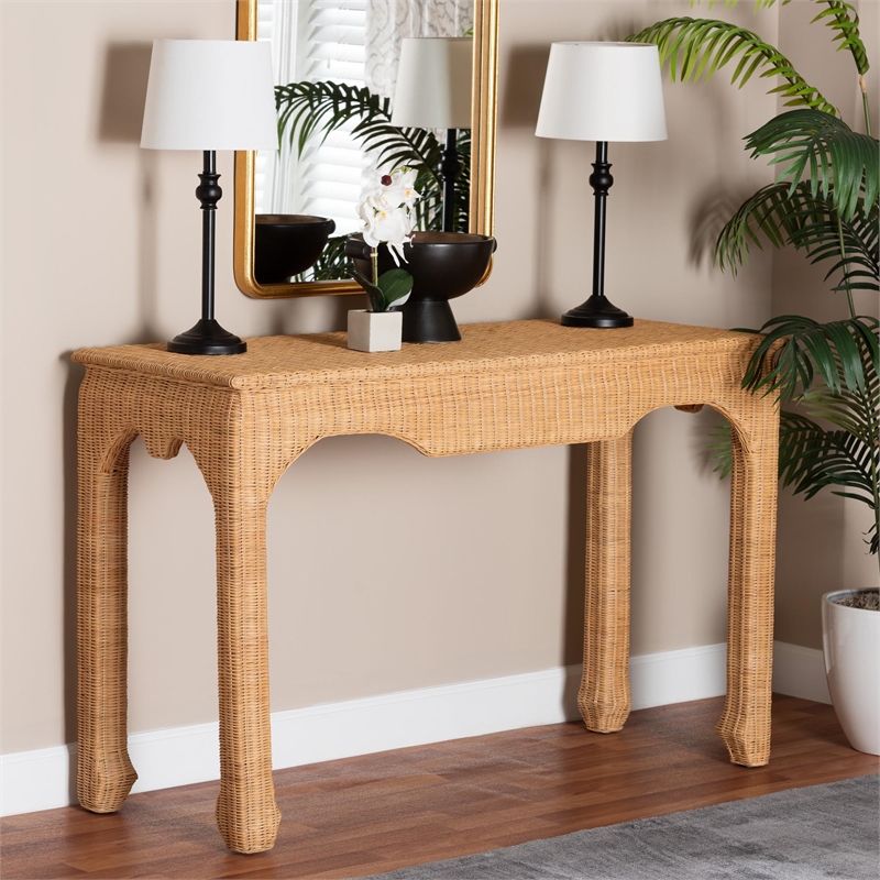 bali & pari Abena Handwoven Natural Rattan Console Table