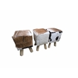 bali & pari Scotlyn Leather Footstool with Wood Legs - Rustic Boho Accent Seat