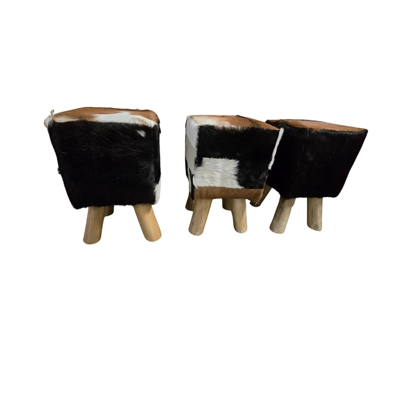 bali & pari Scotlyn Leather Footstool with Wood Legs - Rustic Boho Accent Seat