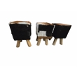 bali & pari Scotlyn Leather Footstool with Wood Legs - Rustic Boho Accent Seat