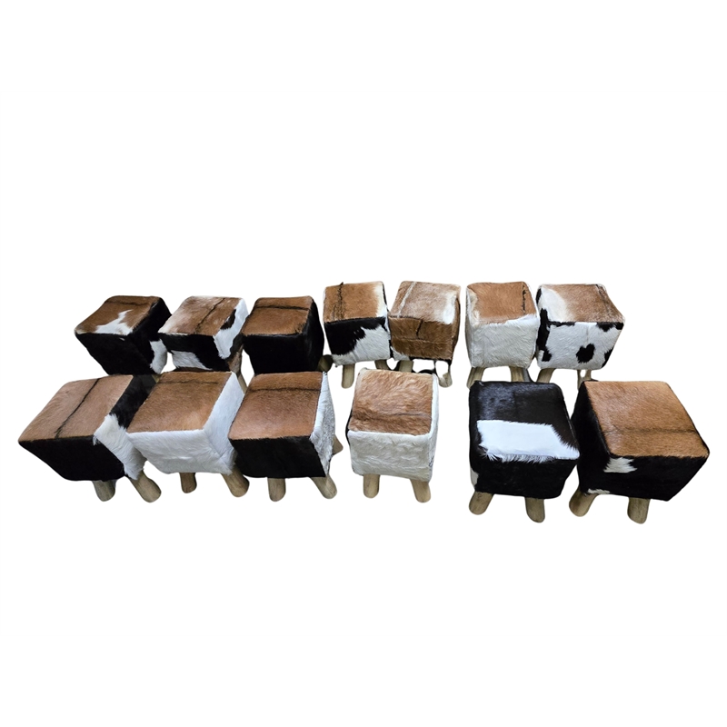 bali & pari Scotlyn Leather Footstool with Wood Legs - Rustic Boho Accent Seat