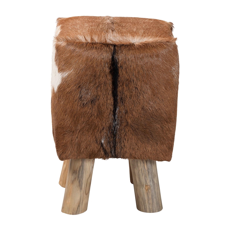 bali & pari Scotlyn Leather Footstool with Wood Legs - Rustic Boho Accent Seat