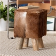 bali & pari Scotlyn Leather Footstool with Wood Legs - Rustic Boho Accent Seat