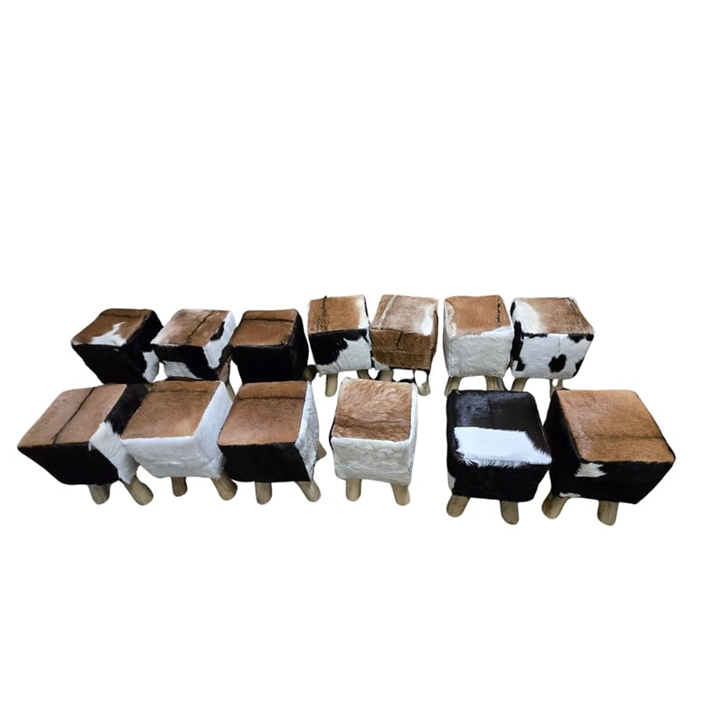 bali & pari Scotlyn Leather Footstool with Wood Legs - Rustic Boho Accent Seat