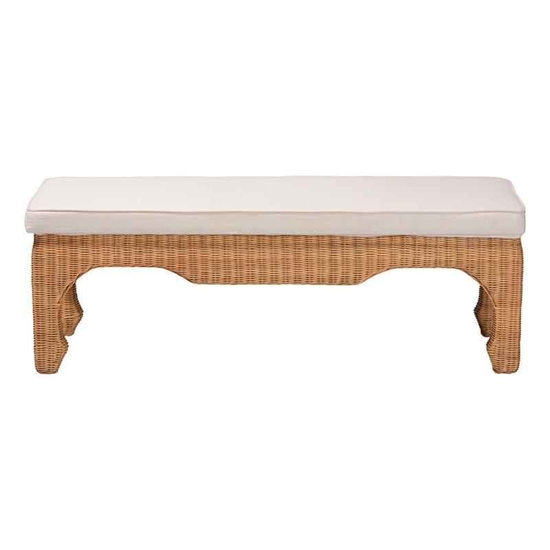 bali & pari Abena Natural Rattan Bench with Cushion - Boho Chic Accent Seating