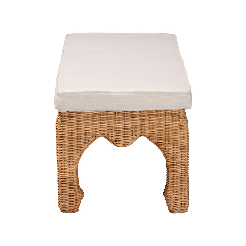 bali & pari Abena Natural Rattan Bench with Cushion - Boho Chic Accent Seating
