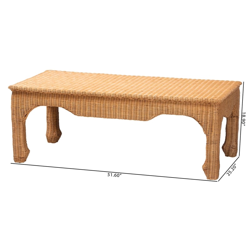 bali & pari Abena Rattan Coffee Table - Rectangular Boho Chic Accent Table