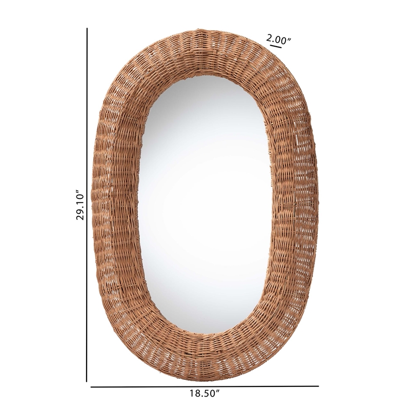 bali & pari Brisia Rattan Wall Mirror Handwoven Wicker Framed Mirror Natural