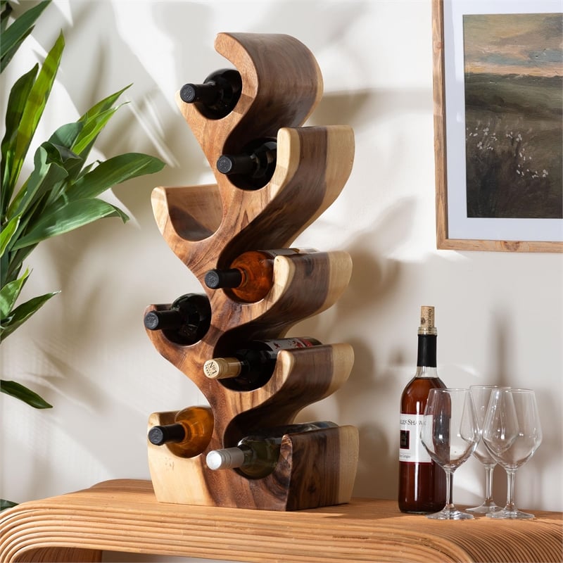 bali & pari Matana Wood Wine Rack with 8 Bottle Capacity Wine Organizer Stand