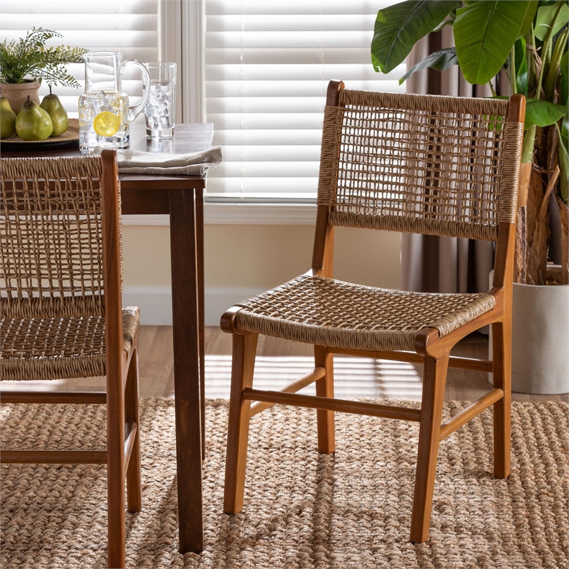 bali & pari Ariba Dining Chair with Wood Frame and Fiber Weaving Accent Chair