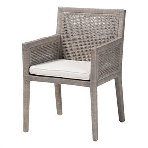 bali & pari Karis Rattan Dining Chair Armchair with Wood Frame Grey