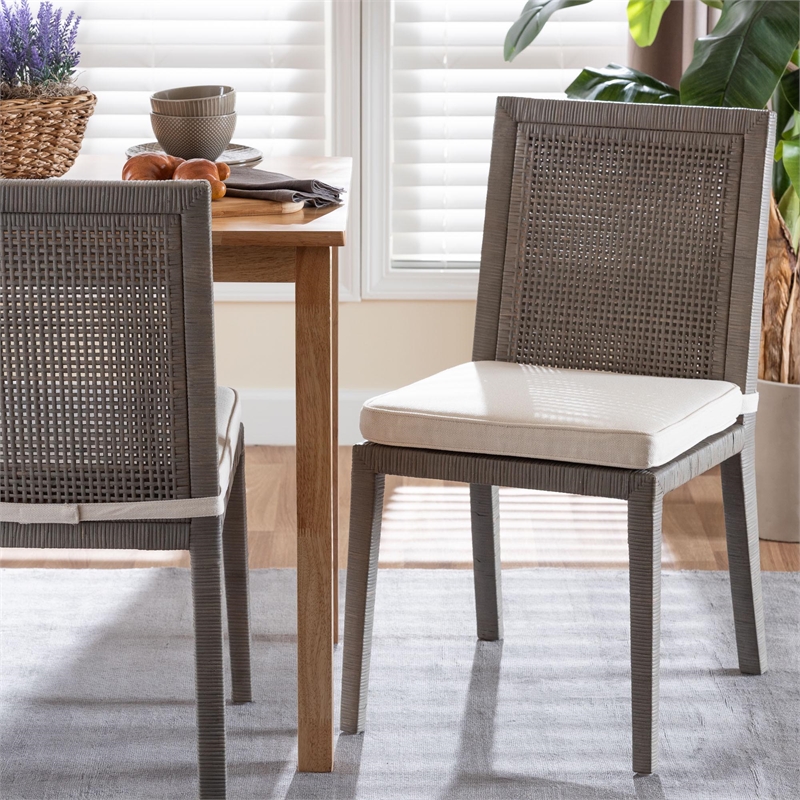 bali & pari Sofia Rattan Dining Chair Side Chair with Wood Frame Grey
