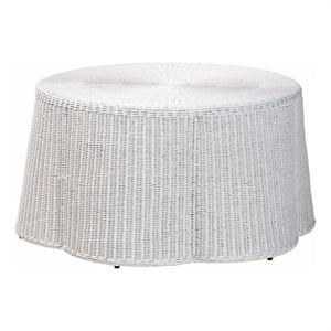 bali & pari Palm Rattan Coffee Table Handwoven Wicker Accent Table White