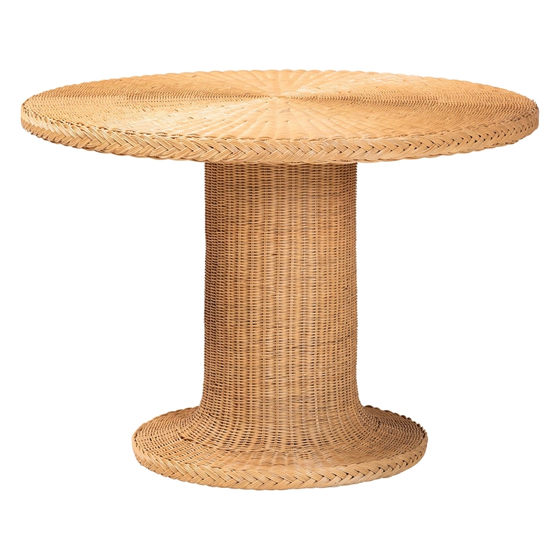 bali & pari Winslow 5 Piece Rattan Dining Set Table with Pedestal Base Honey