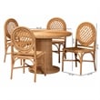 bali & pari Winslow 5 Piece Rattan Dining Set Table with Pedestal Base Honey