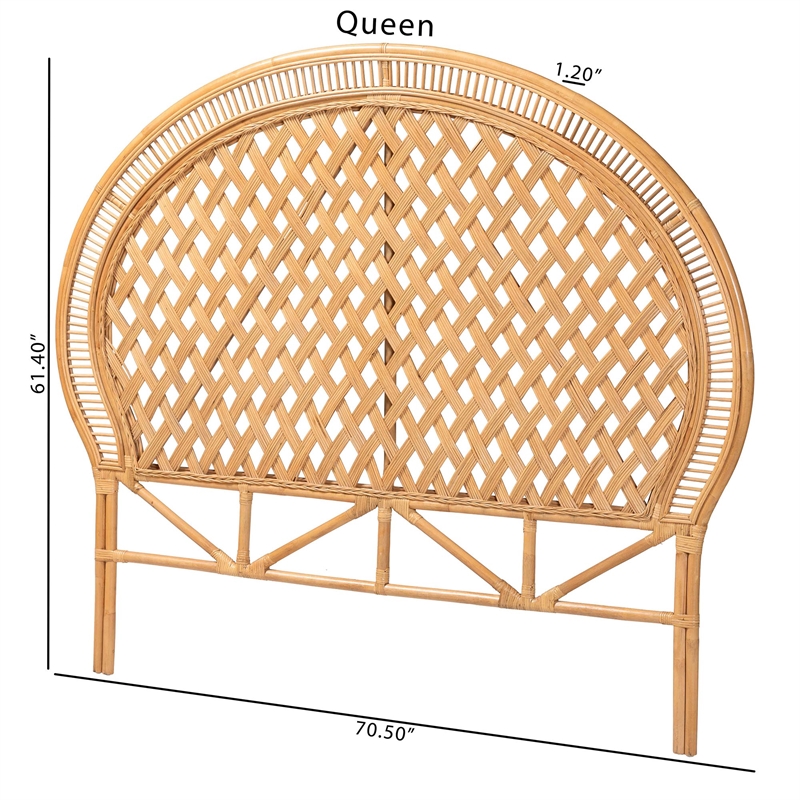 bali & pari Isabel Rattan Headboard Handwoven Wicker Panel Honey Queen Size