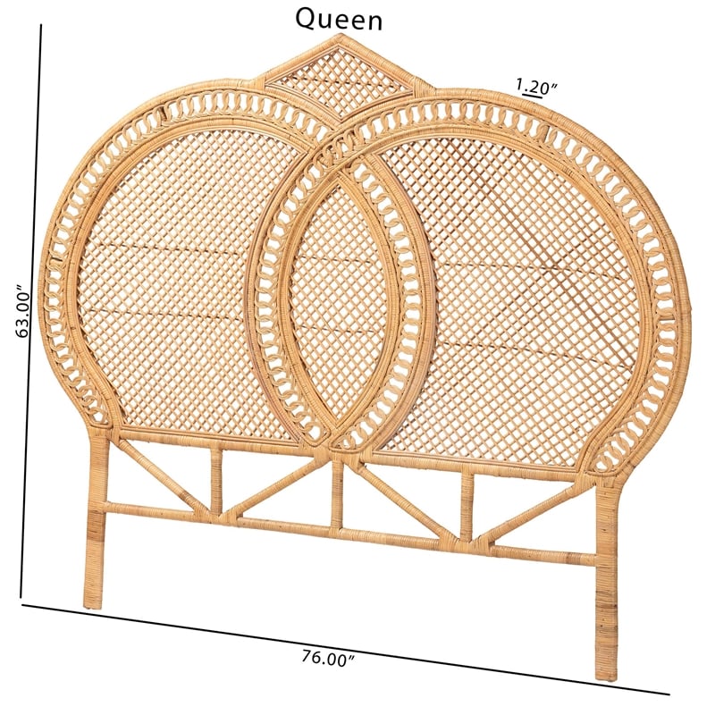 bali & pari Nerita Rattan Headboard Handwoven Wicker Panel Honey Queen Size
