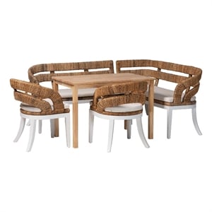 bali & pari Ubud Dining Nook Set with Wood Table Bench and Chairs 5 Piece