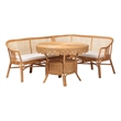 bali & pari Ceona 3-Piece Natural Rattan Dining Nook Set Banquette Seating