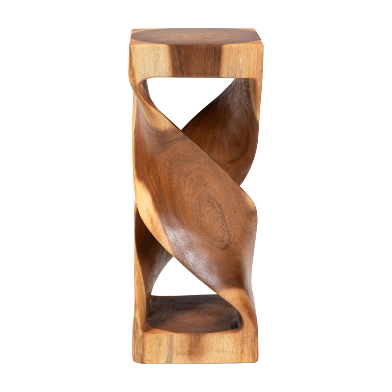 bali & pari Rapha Suar Wood Accent Table - Hand-Carved Sculptural Pedestal Stand