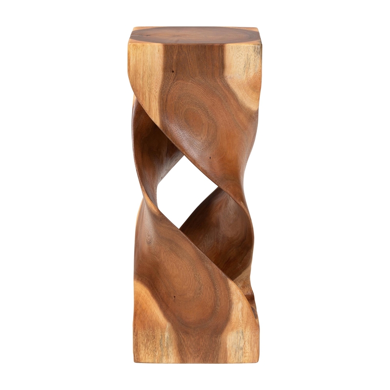 bali & pari Rapha Suar Wood Accent Table - Hand-Carved Sculptural Pedestal Stand