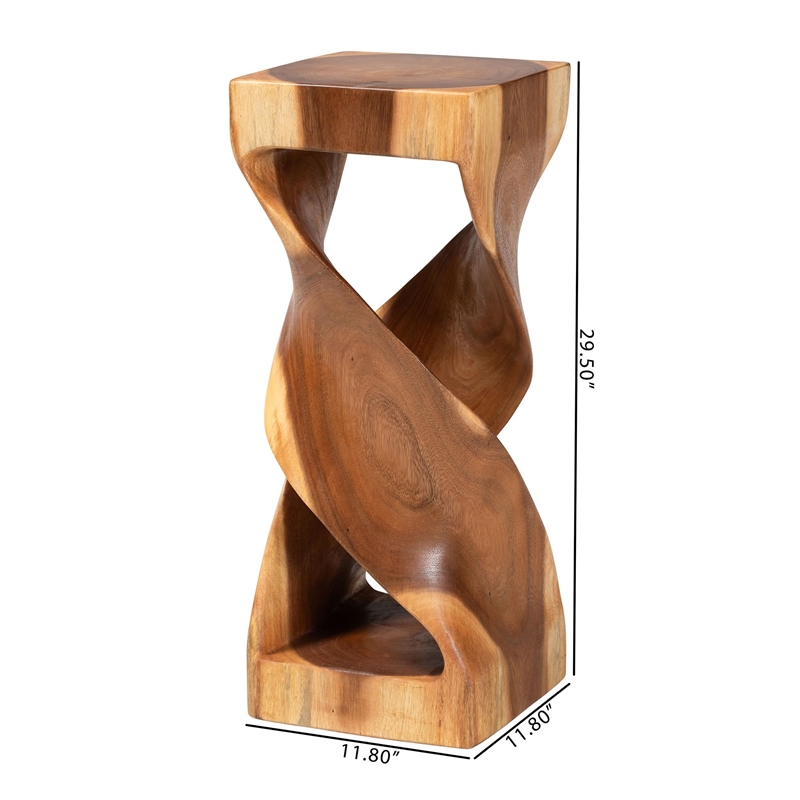 bali & pari Rapha Suar Wood Accent Table - Hand-Carved Sculptural Pedestal Stand