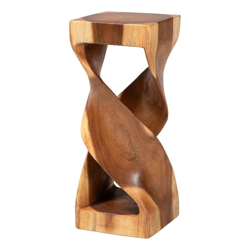 bali & pari Rapha Suar Wood Accent Table - Hand-Carved Sculptural Pedestal Stand