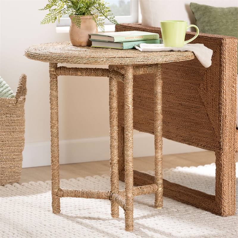bali & pari Fumito Handwoven Seagrass End Table - Round Boho Side Table