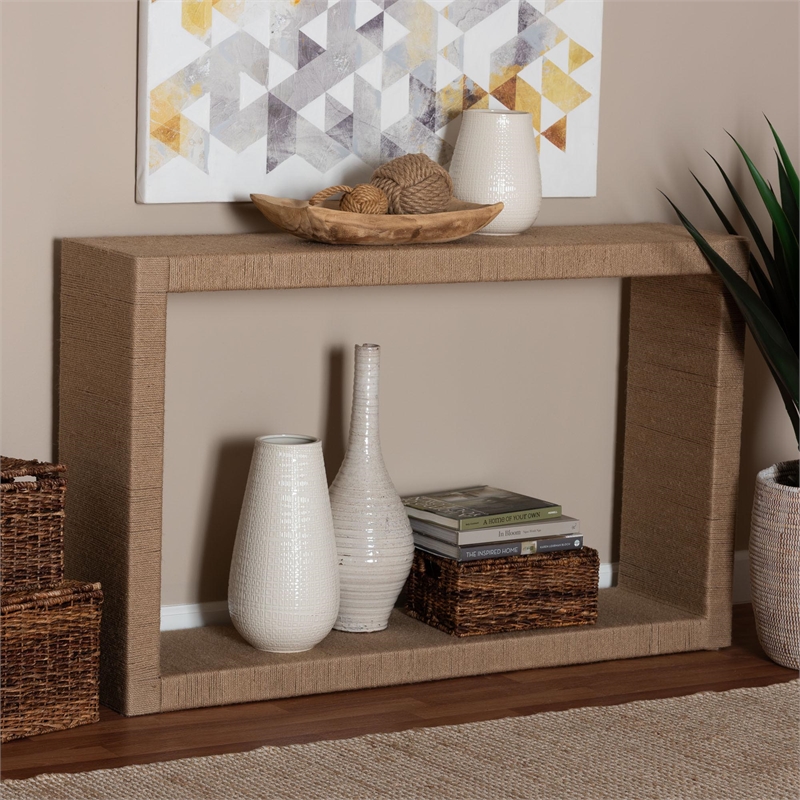 bali & pari Rajiya Handwoven Jute Console Table - Rectangular Open-Frame Table