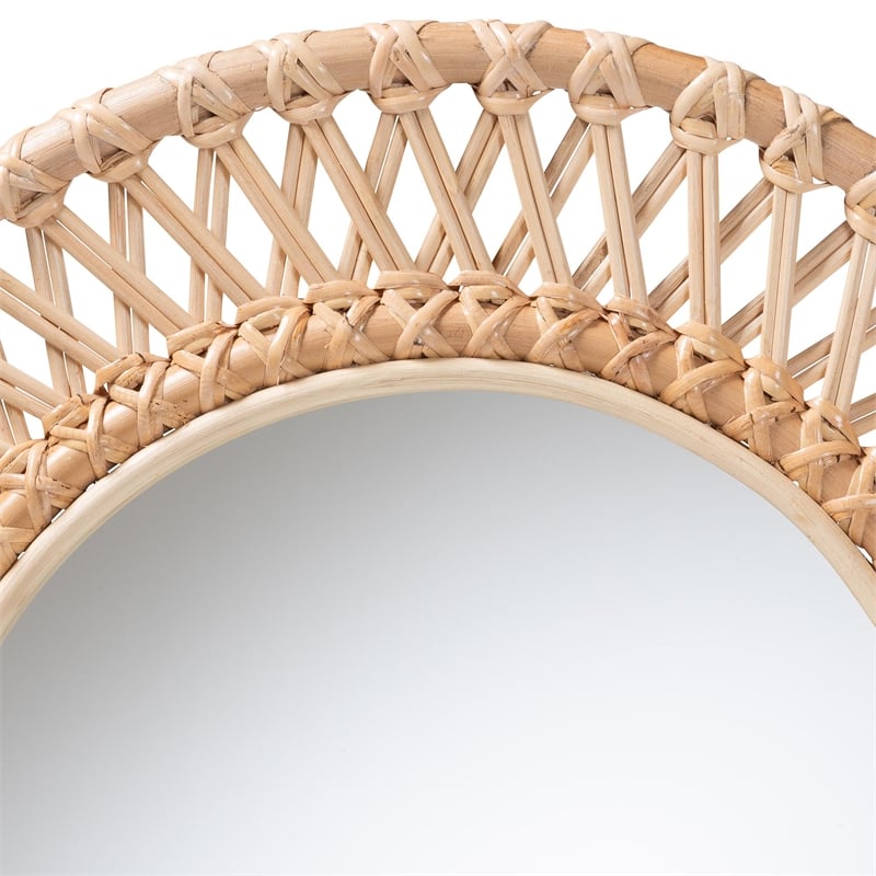 bali & pari Burris Natural Rattan Wall Mirror - Handwoven Wicker Round Frame