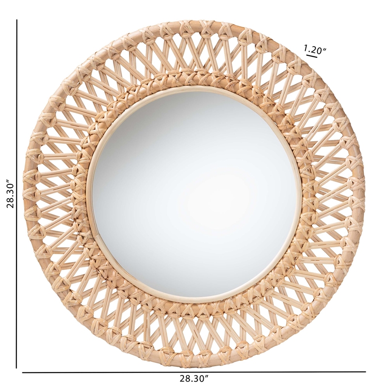 bali & pari Burris Natural Rattan Wall Mirror - Handwoven Wicker Round Frame