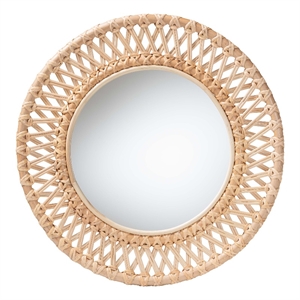 bali & pari Burris Natural Rattan Wall Mirror - Handwoven Wicker Round Frame