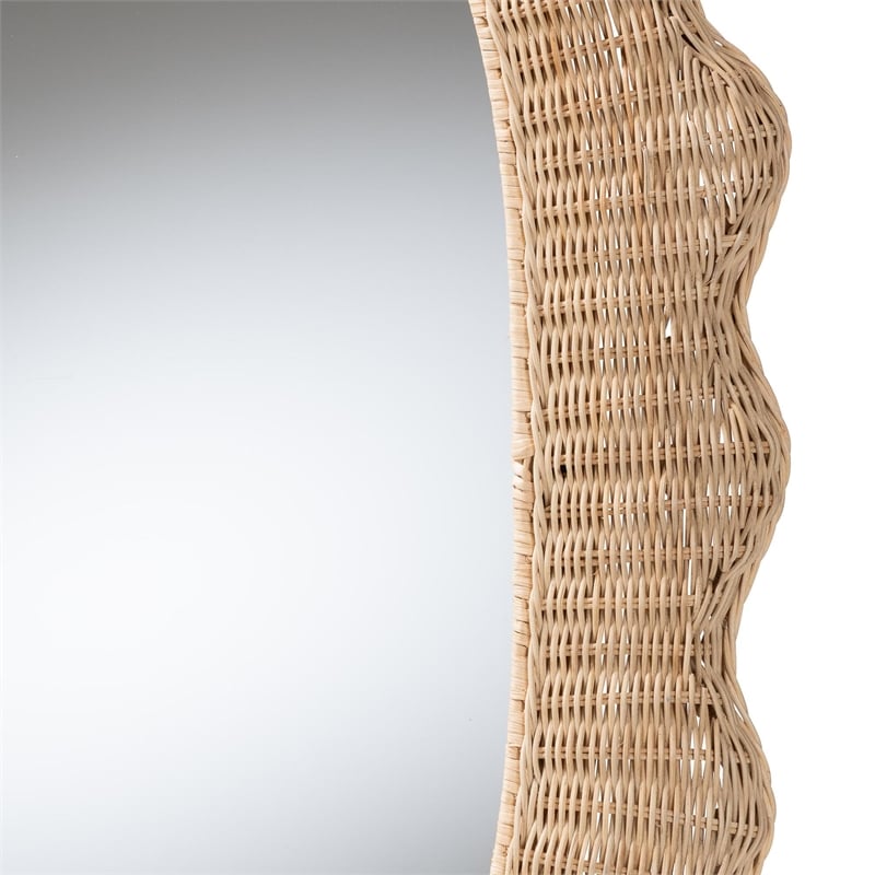 bali & pari Makoto Scalloped Rattan Wall Mirror - Handwoven Wicker Oval Frame
