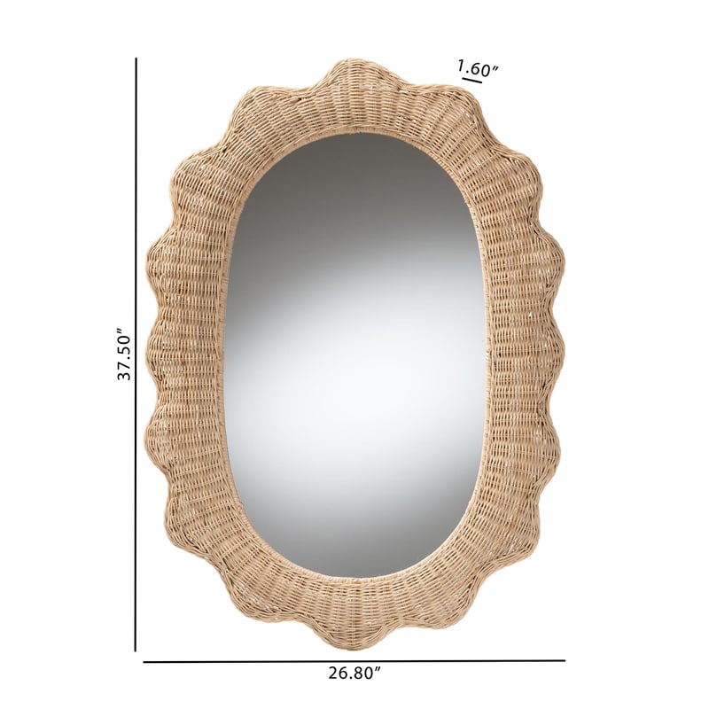 bali & pari Makoto Scalloped Rattan Wall Mirror - Handwoven Wicker Oval Frame